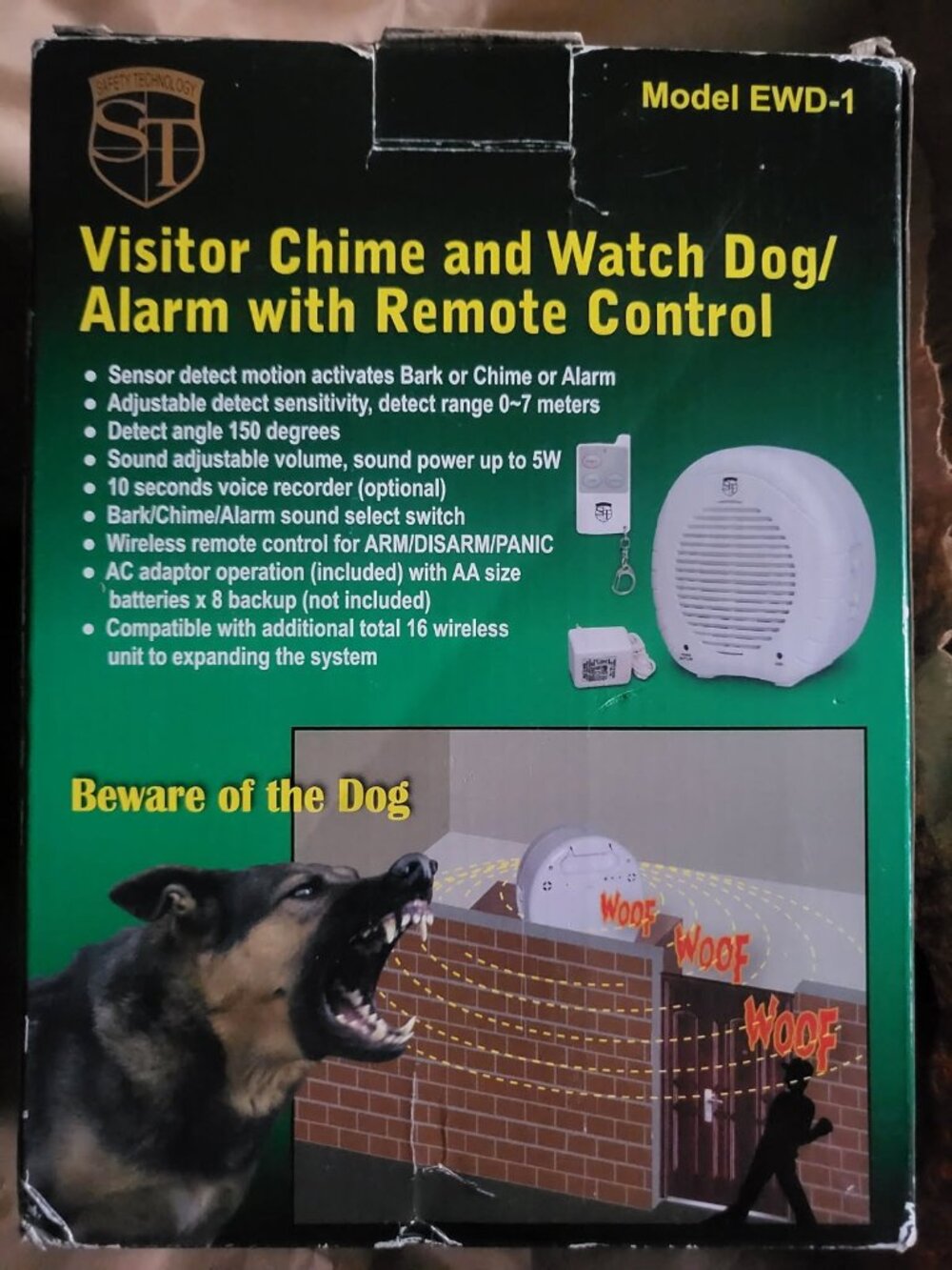 NEW Safety Technology EWD1 Electronic Barking Secure Watch Dog Alarm System